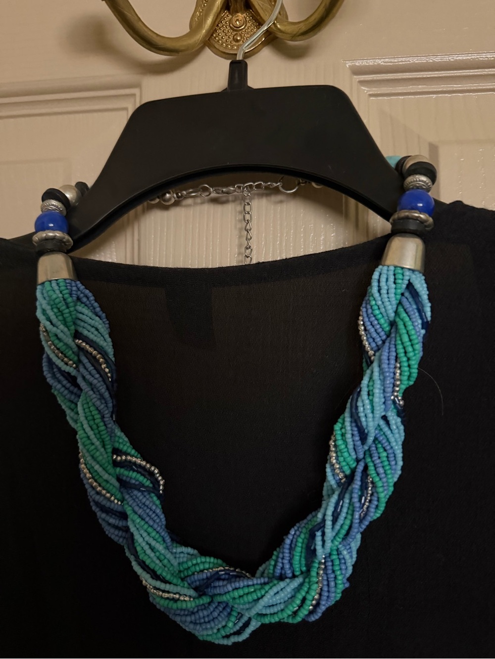 Beaded Braided Statement Necklace - Blue & Green